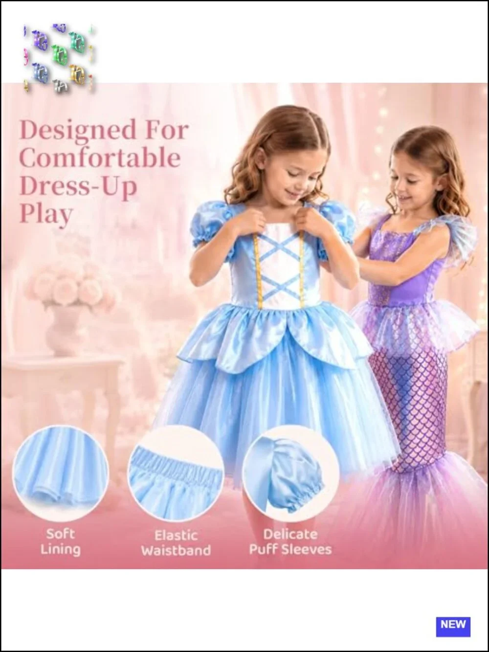 Princess Dress Up Trunk for Girls 3-8, 16-Piece Pretend Play Costume Set